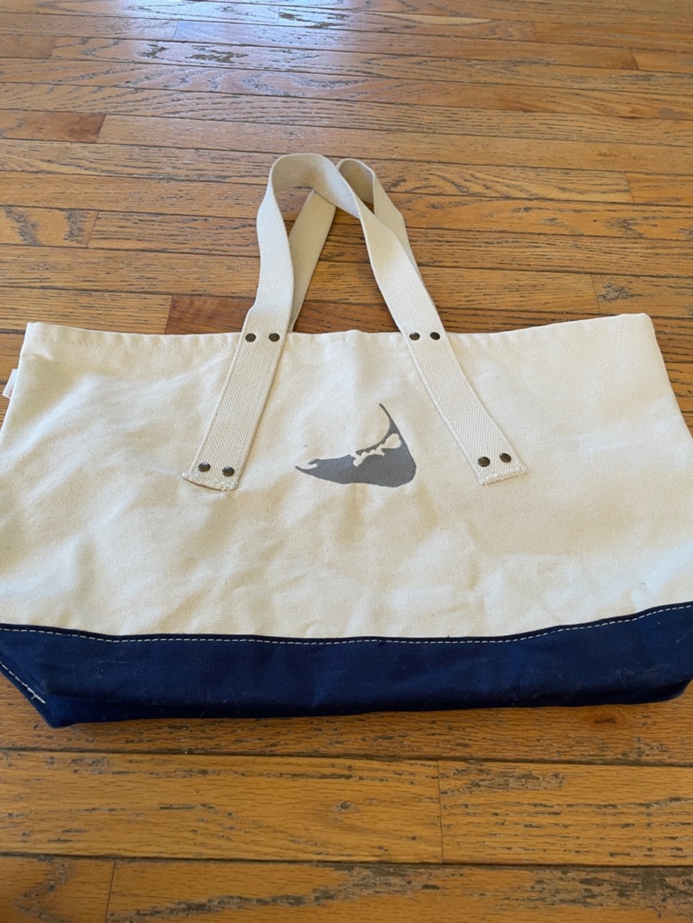 Canvas Two-Tone Tote Bag - Cream and Navy- Nantucket